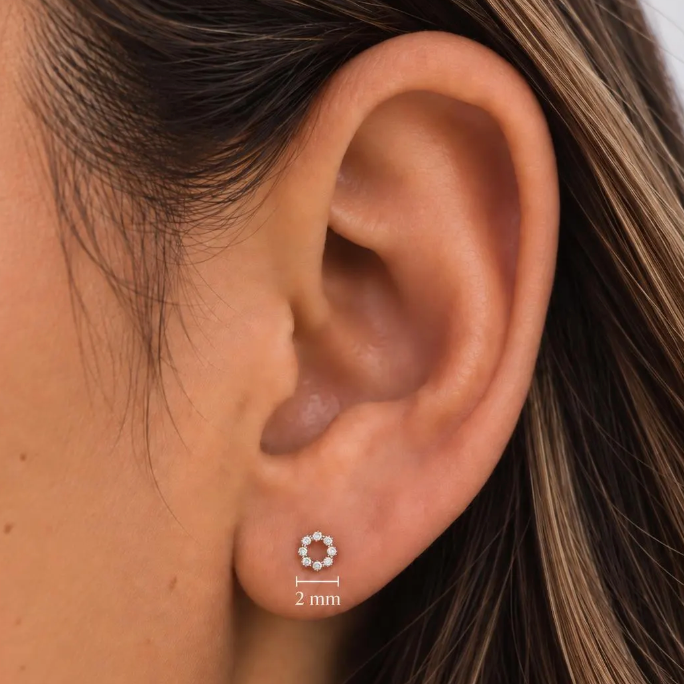 10K Solid Gold Tiny CZ Circle Stud Earrings
