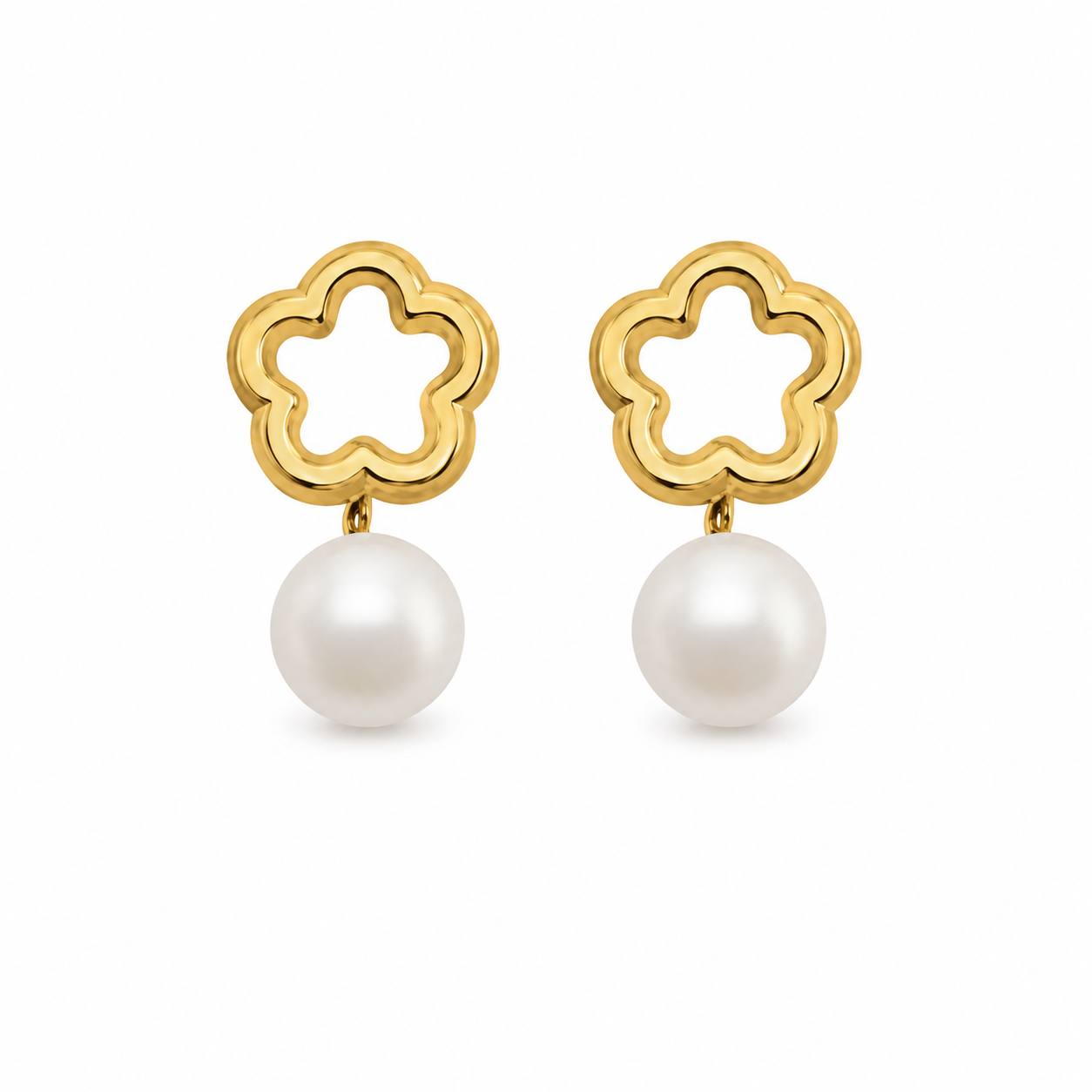 10K Gold Pearl Flower Stud Earrings