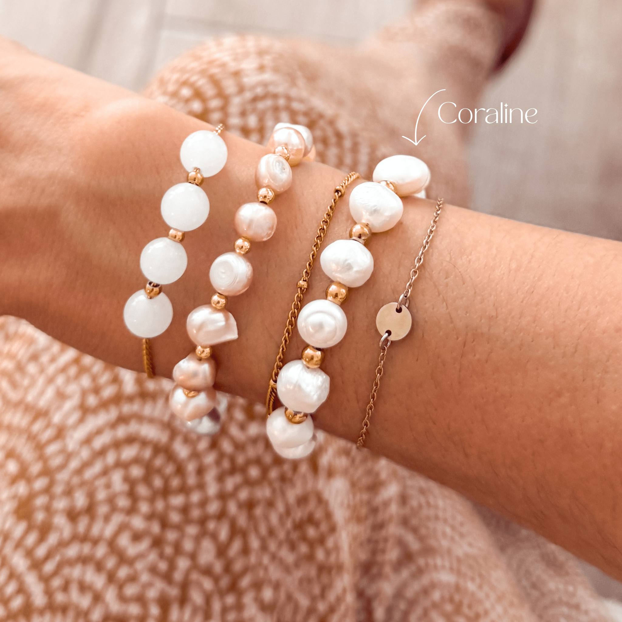 Coraline Adjustable Freshwater Pearl Bracelet, 18K Gold Beads, Waterproof & Hypoallergenic - Liv.Aura Jewelry