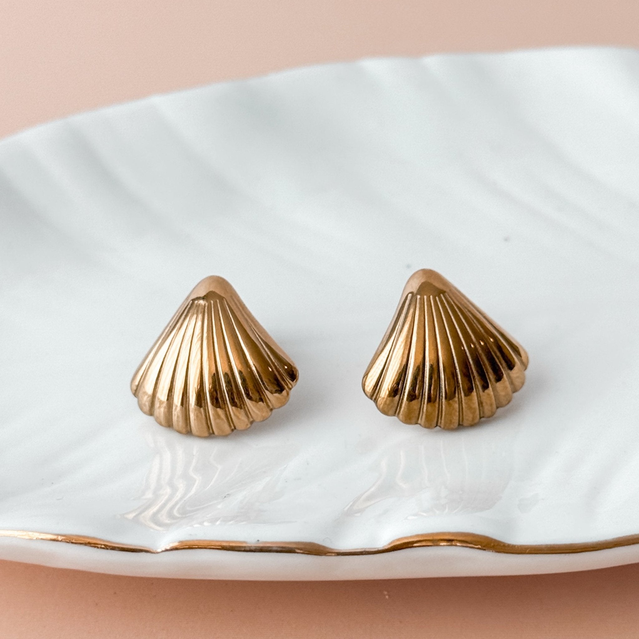 Costa Stud Earrings – 18K Gold Shell Studs, Waterproof & Hypoallergenic - Liv.Aura Jewelry