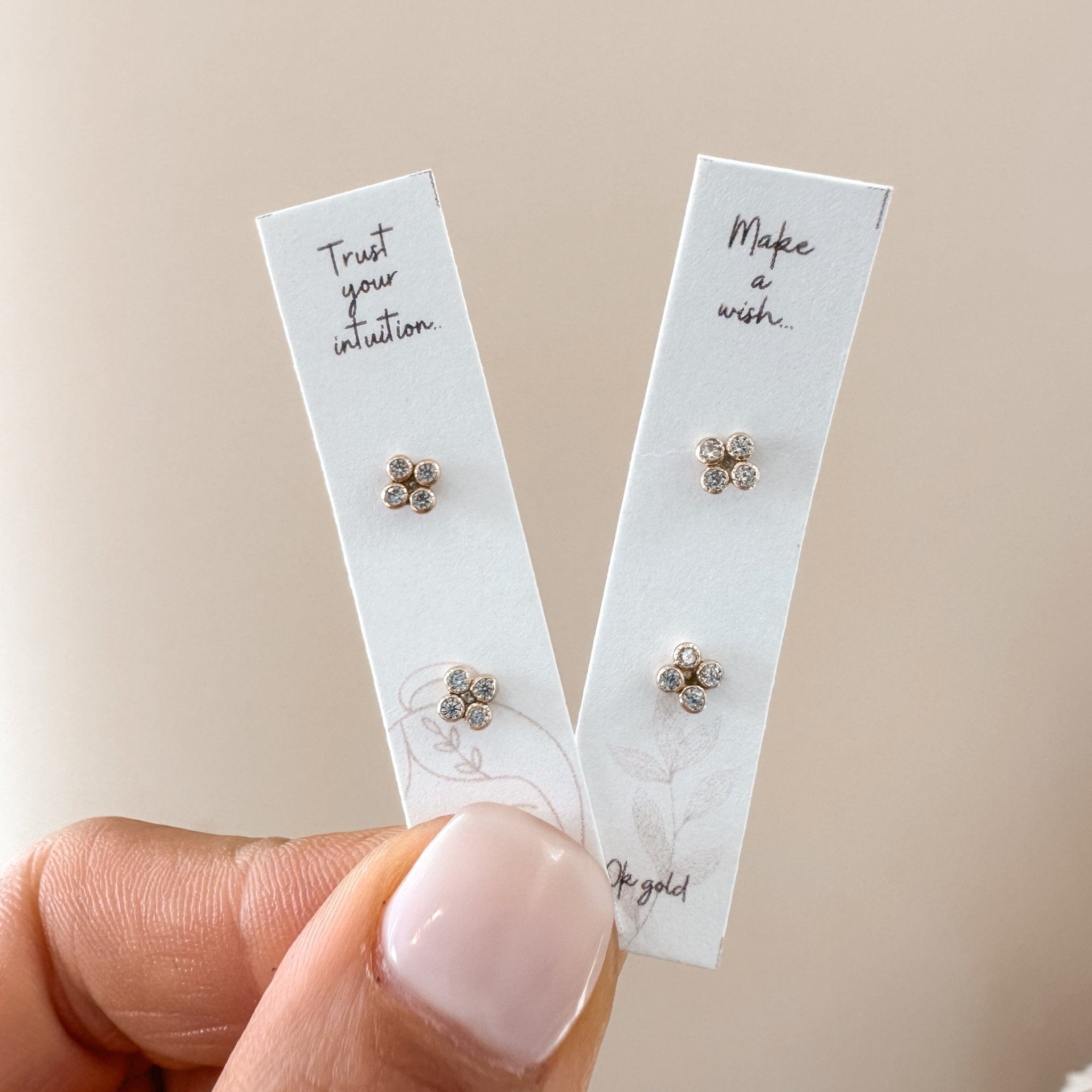 CZ Mini Clover Stud Earrings | 10K Solid Gold - Liv.Aura Jewelry