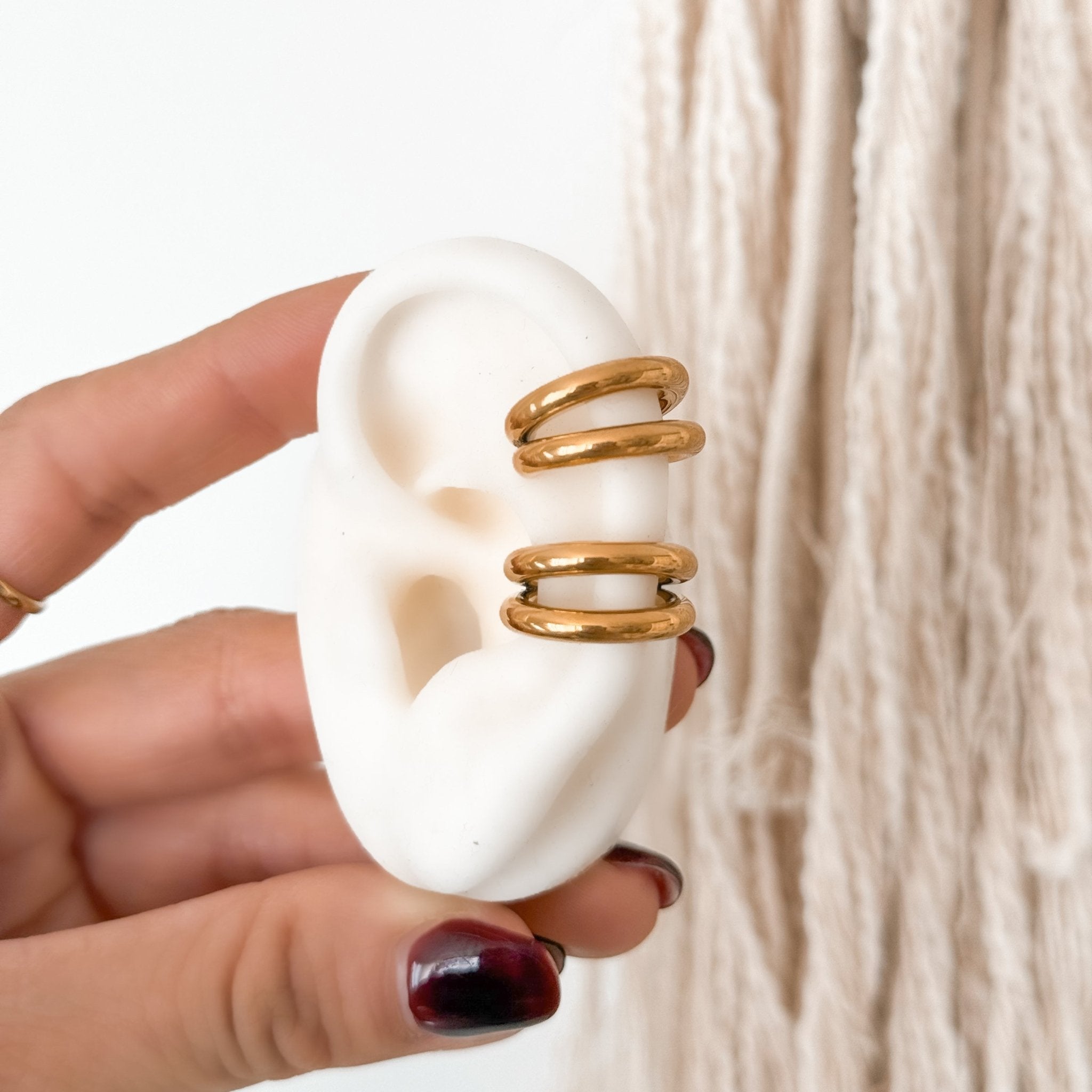 18K Gold Double Band Ear Cuff displayed on white background