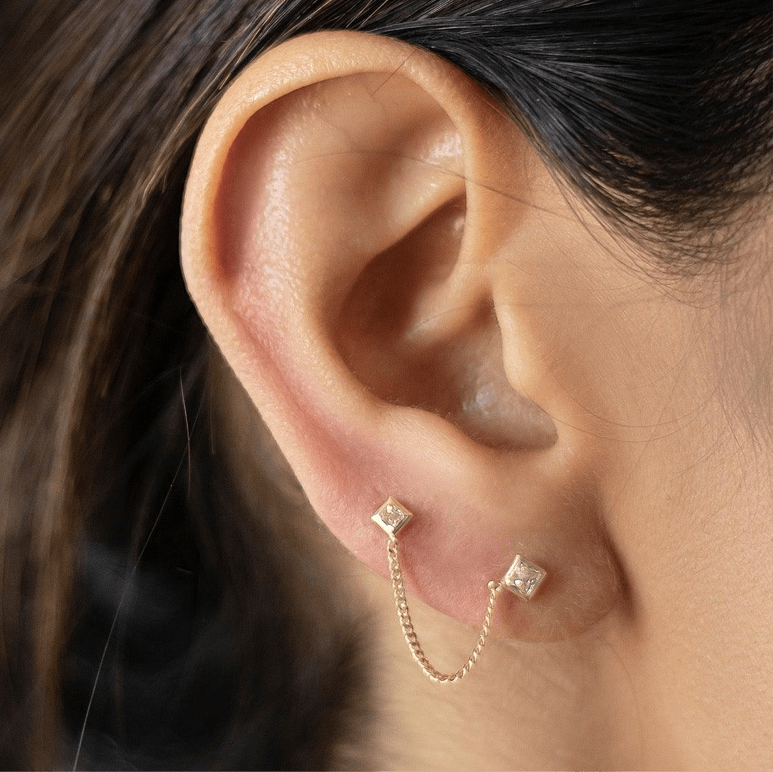 Double Square Piercing Earring – 10K Gold, Screw Back, Hypoallergenic, Piercing Jewelry - Liv.Aura Jewelry