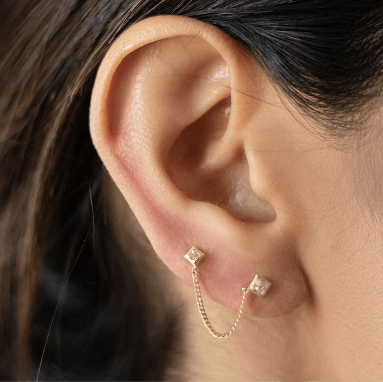 Double Square Piercing Earring – 10K Gold, Screw Back, Hypoallergenic, Piercing Jewelry - Liv.Aura Jewelry