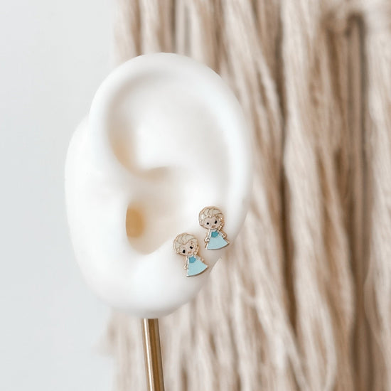 Elsa Princess Stud Earrings 10K Gold – Screw Back, Hypoallergenic - Liv.Aura Jewelry