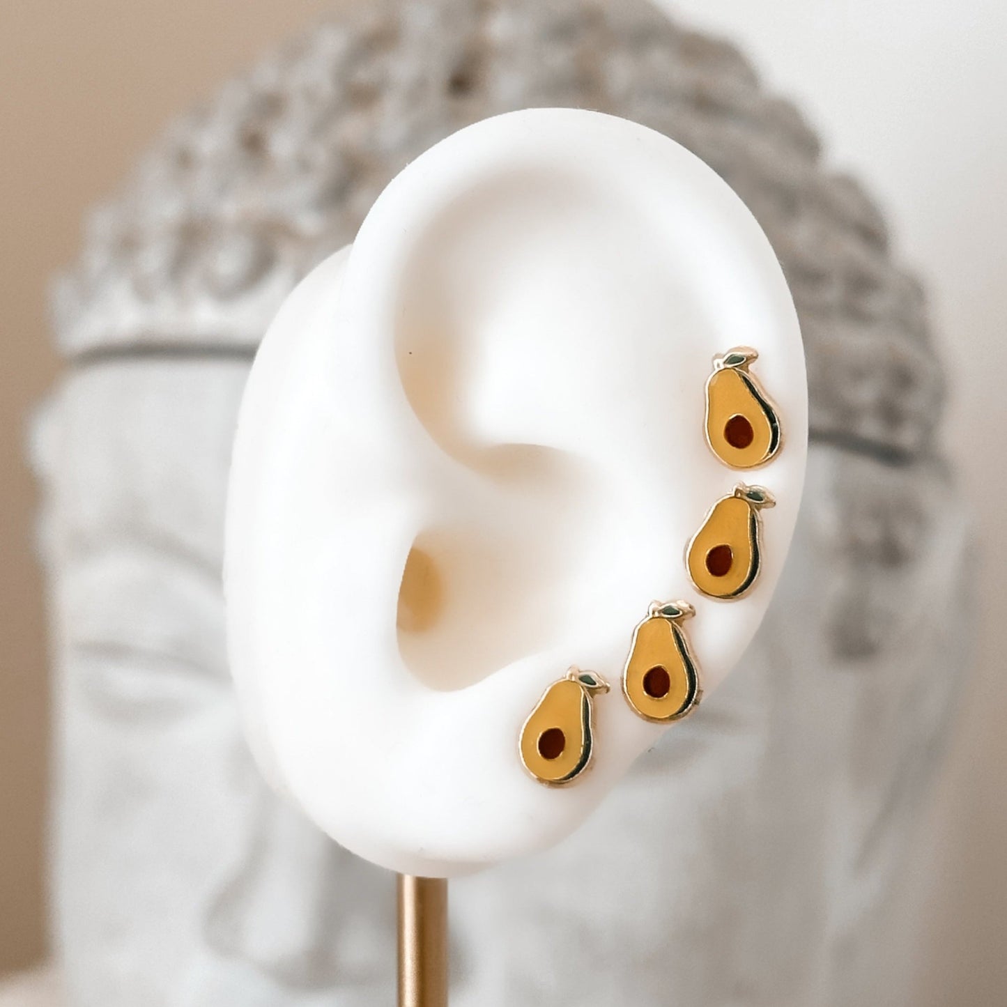 Enamel Avocado Stud Earrings 10K Gold - Liv.Aura Jewelry