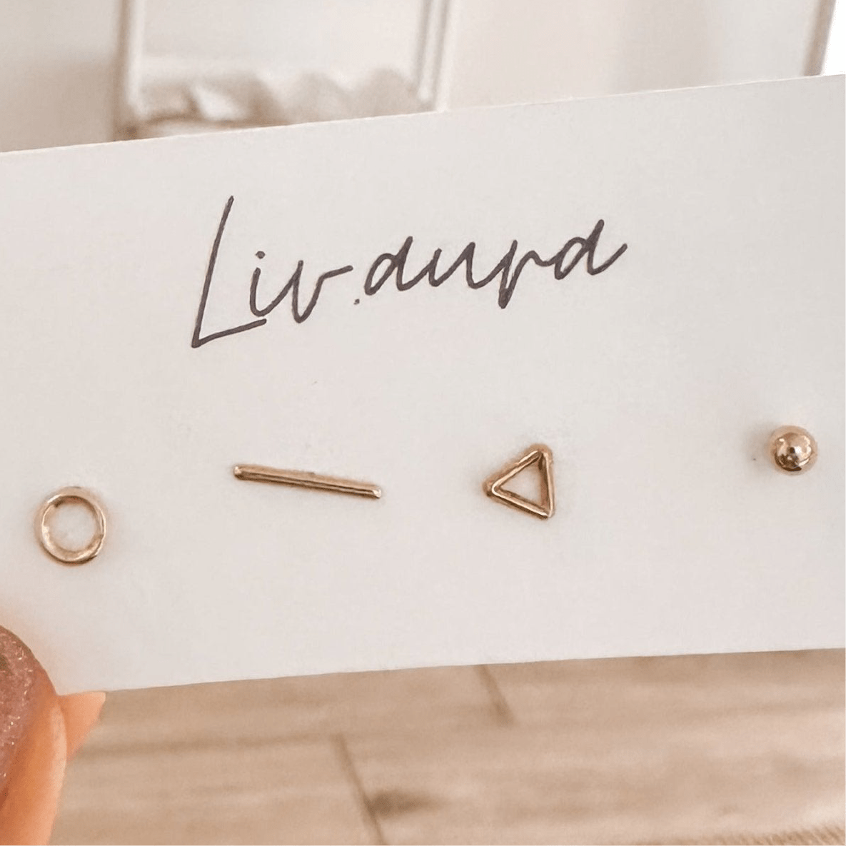Geometric Stud Earrings Set | 10K Gold Screw Back | Hypoallergenic & Waterproof - Liv.Aura Jewelry