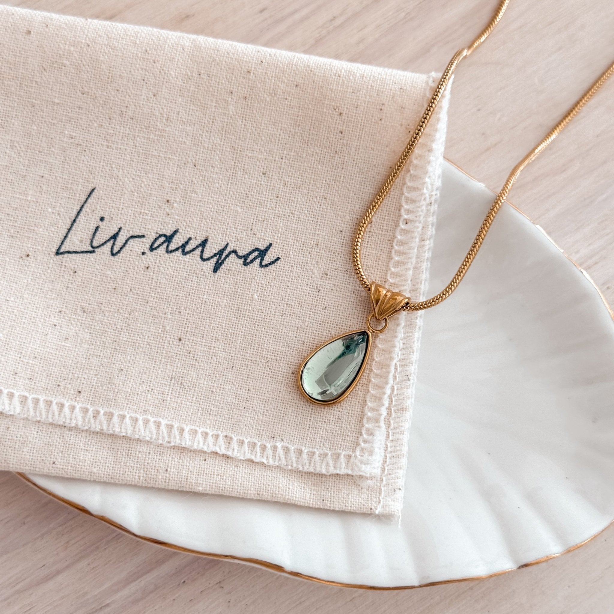 Green Drop Necklace – Waterproof & Hypoallergenic 18K Gold Pendant - Liv.Aura Jewelry
