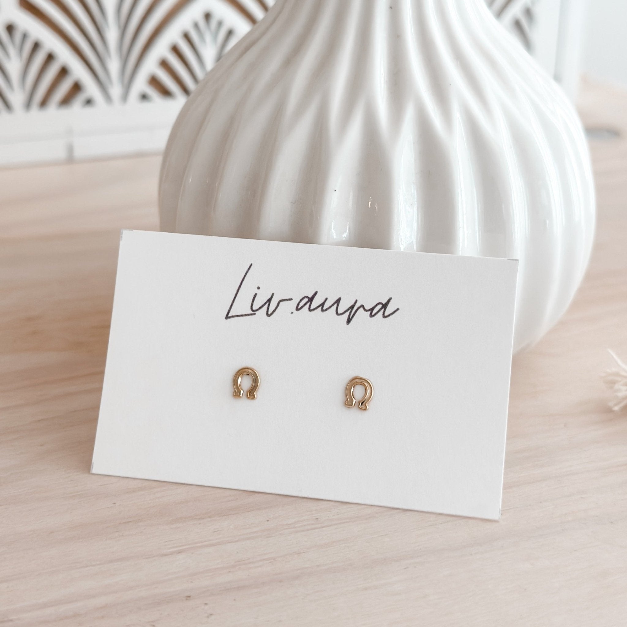 Horseshoe Stud Earrings 10K Gold - Liv.Aura Jewelry