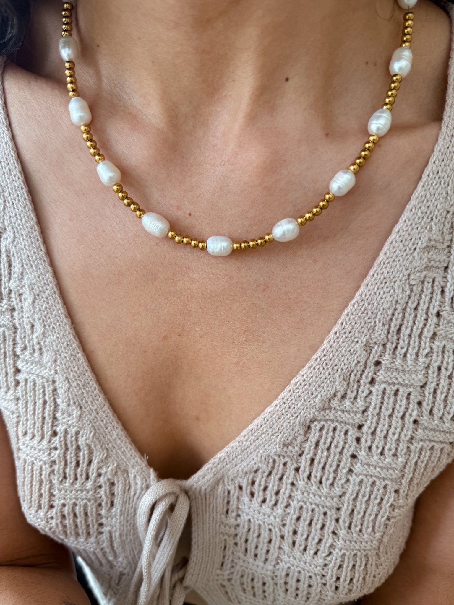 Isla Choker – Freshwater Pearl Necklace, 18K Gold & Waterproof - Liv.Aura Jewelry