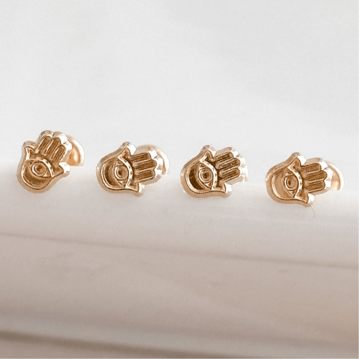 Mini Hamsa Hand Stud Earrings | 10K Solid Gold, Hypoallergenic & Screw Back - Liv.Aura Jewelry
