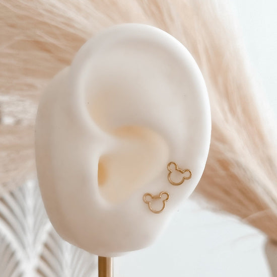Minnie & Mickey Silhouette Stud Earrings 10K Gold – Screw Back & Hypoallergenic - Liv.Aura Jewelry