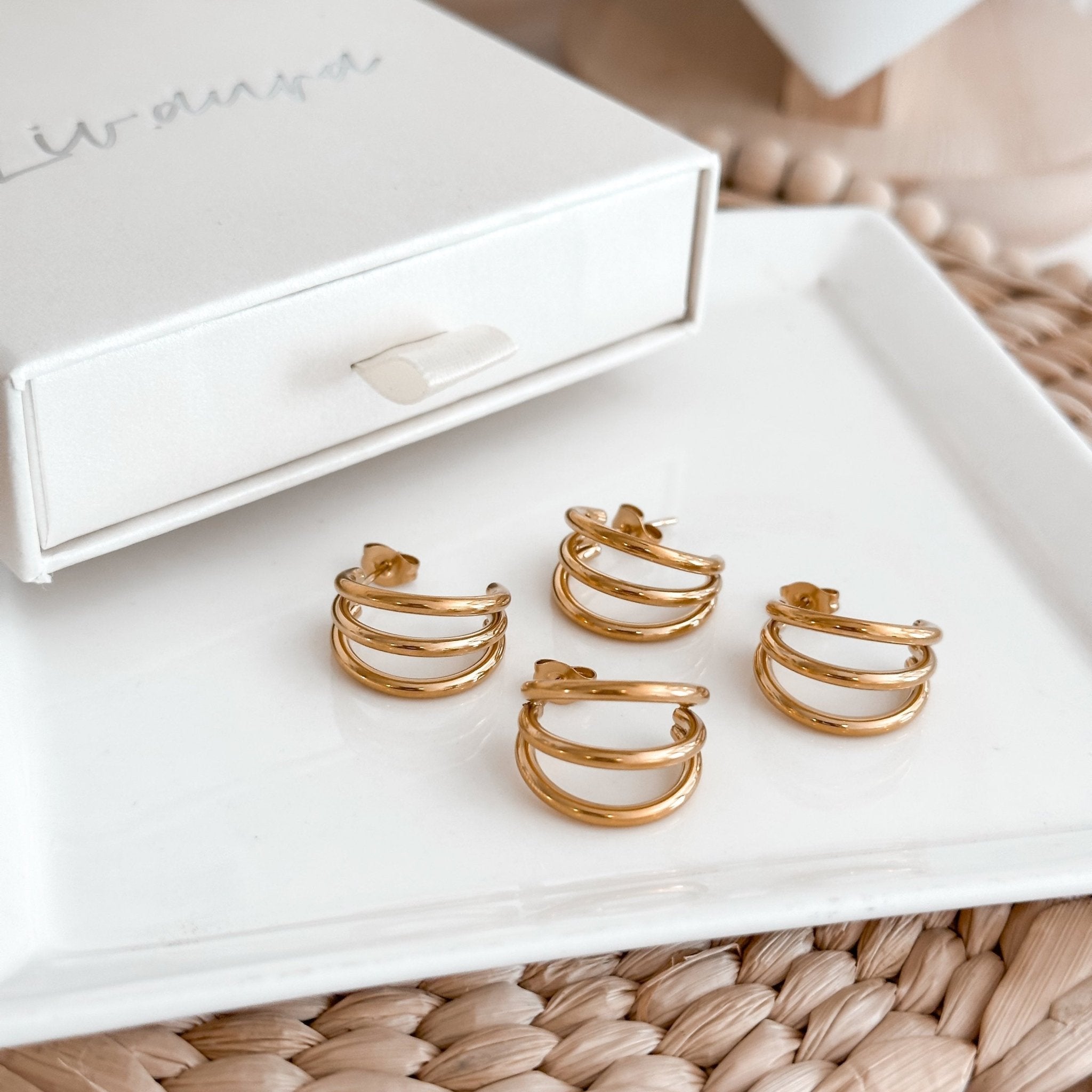 Triple Hoop Earrings 18K Gold or Silver – Waterproof & Hypoallergenic - Liv.Aura Jewelry