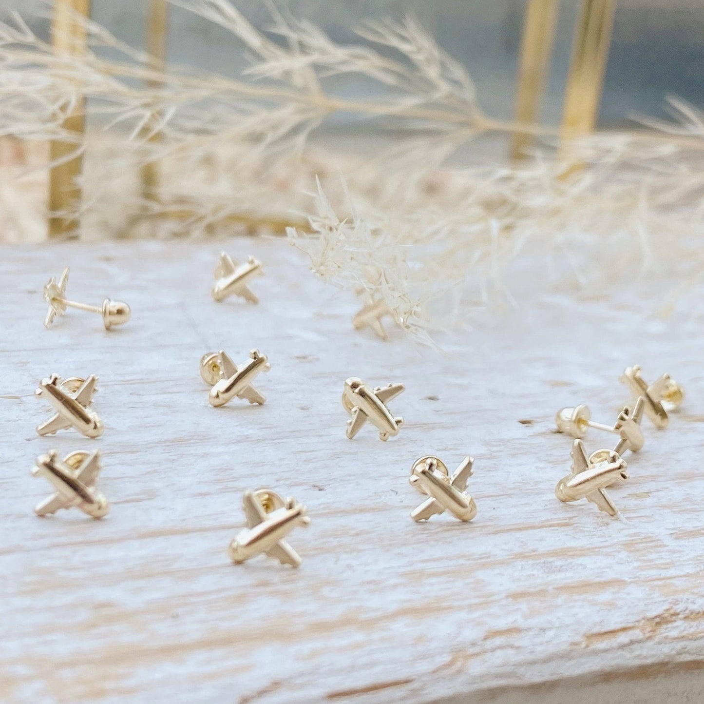 10K Gold Airplane Stud Earrings – Hypoallergenic & Waterproof | Perfect for Travel Lovers - Liv.Aura Jewelry