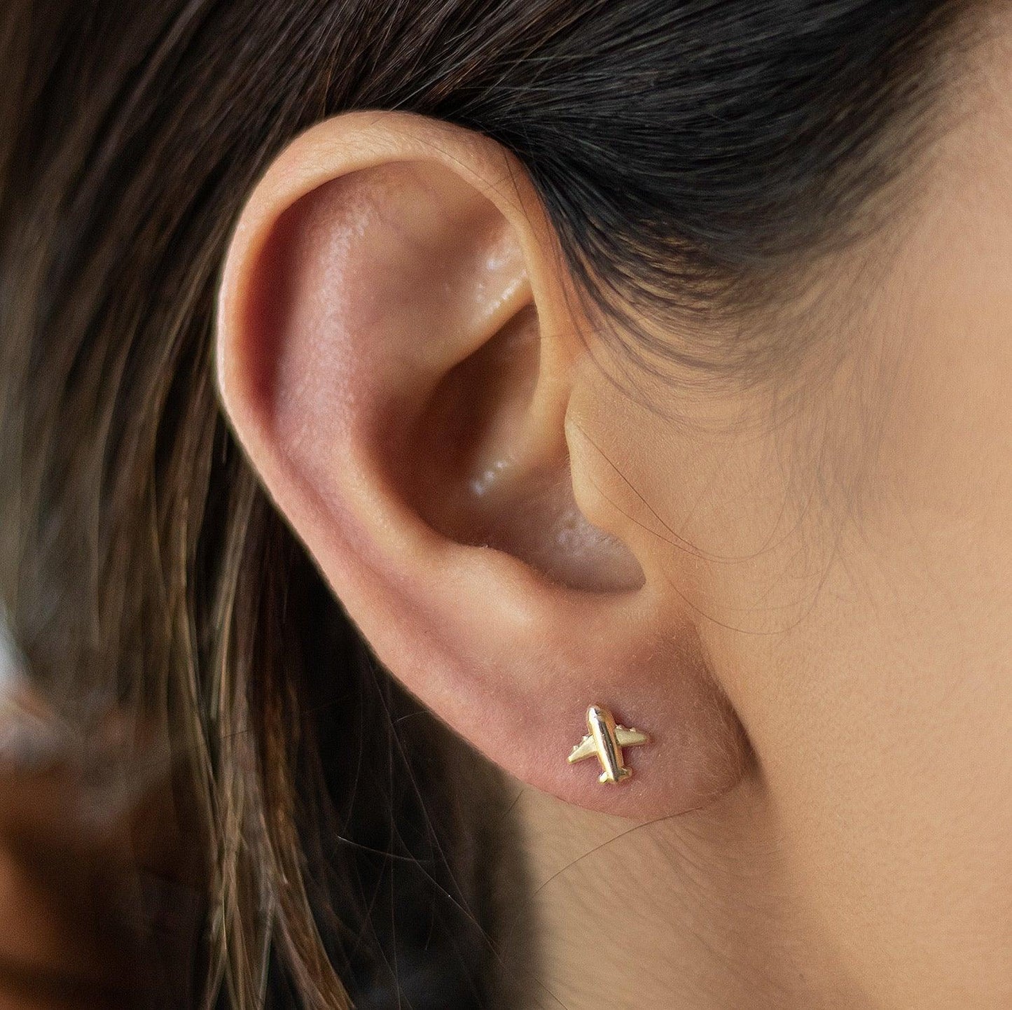 10K Gold Airplane Stud Earrings – Hypoallergenic & Waterproof | Perfect for Travel Lovers - Liv.Aura Jewelry