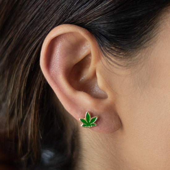 Load image into Gallery viewer, screw back weed leaf cannabis earrings
