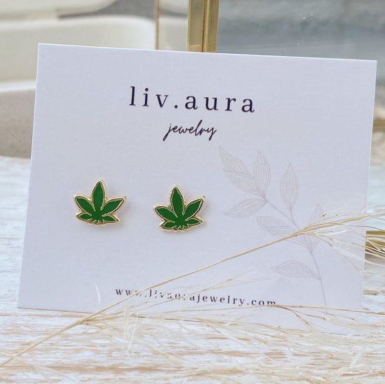 gold weed put leaf earrings