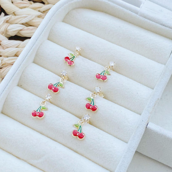 Load image into Gallery viewer, The perfect earrings are here! You’ll get so many compliments on these Cherry Drop Earrings. They’re great for the everyday, from work to school to hanging out with friends.
