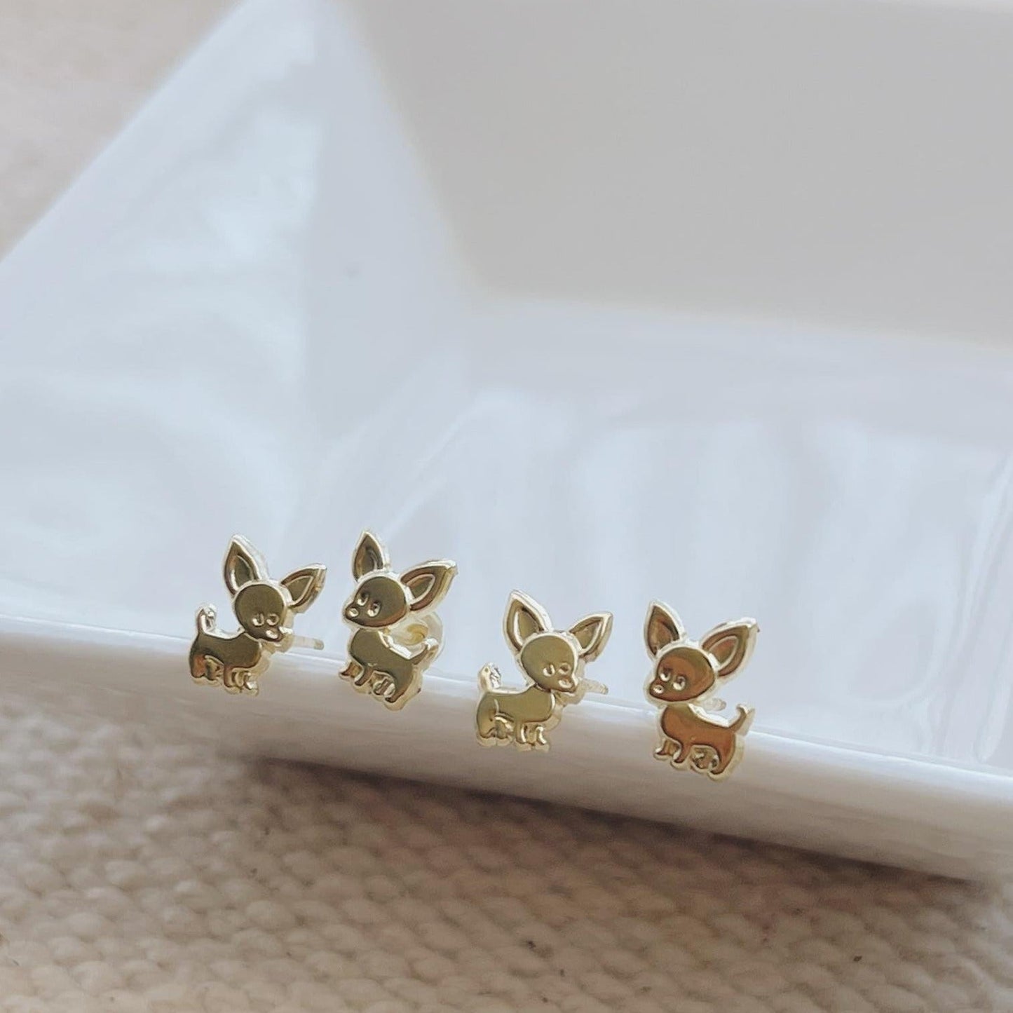 10k gold minimalistic dog animal pet stud earrings 