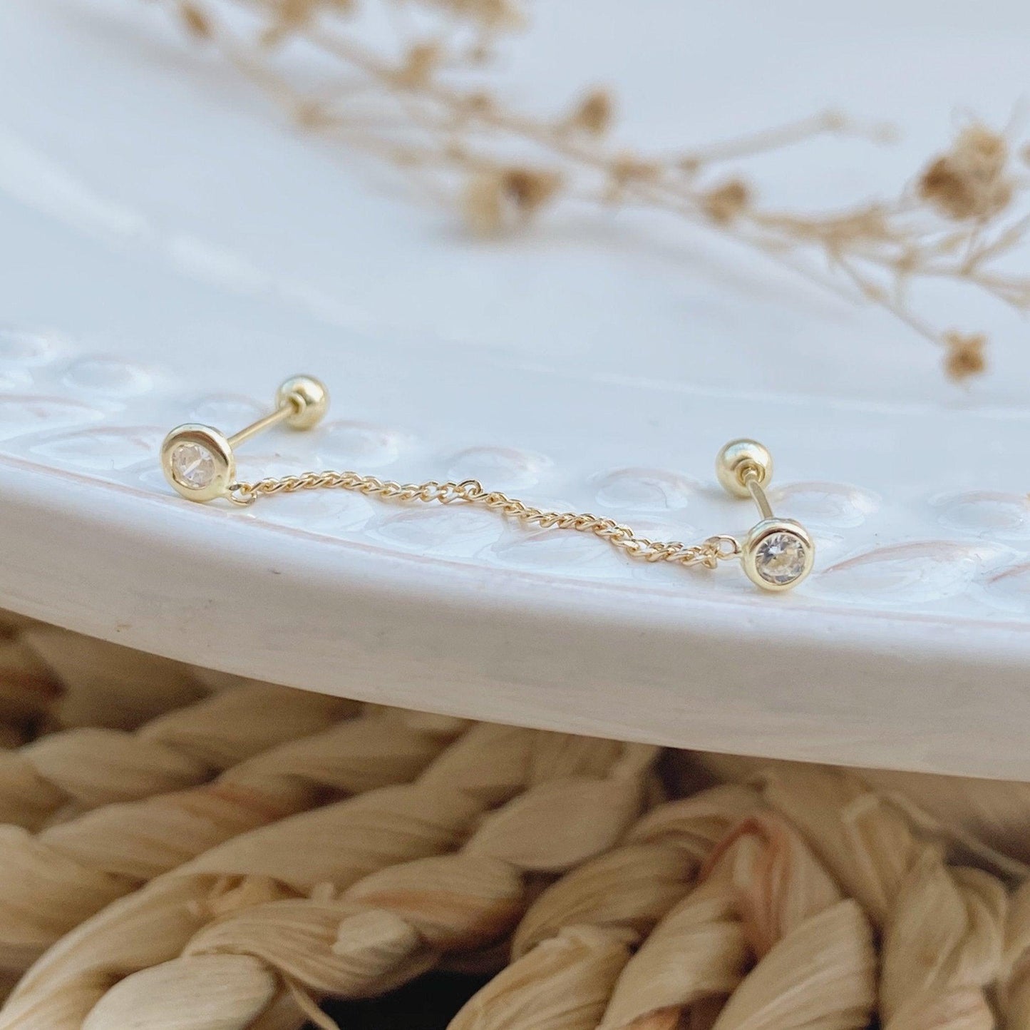 10K Gold Double Circle Piercing Earring – Screw Back, Hypoallergenic - Liv.Aura Jewelry