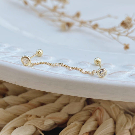 10K Gold Double Circle Piercing Earring – Screw Back, Hypoallergenic - Liv.Aura Jewelry