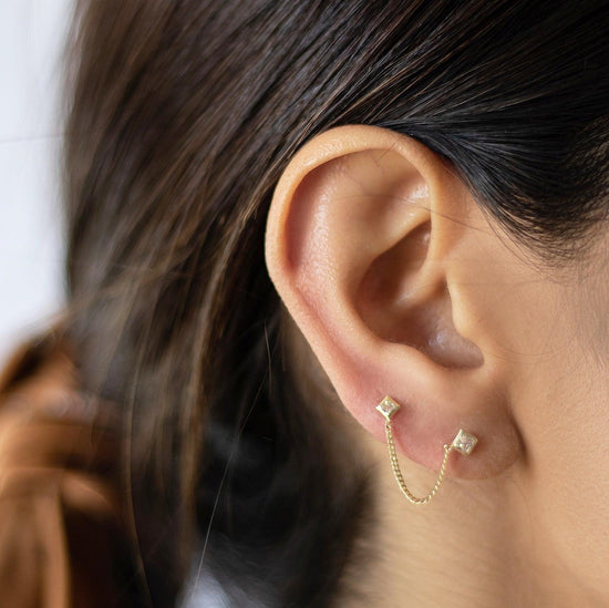 Double piercing earrings, multiple piercing connected earrings