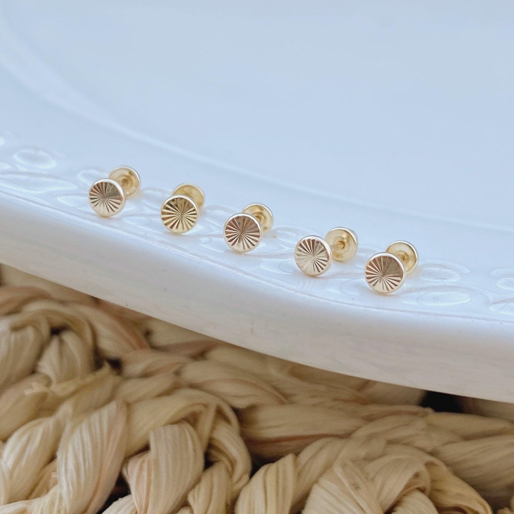 10K Gold Mini Circle Stud Earrings | Screw Backs, Hypoallergenic - Liv.Aura Jewelry