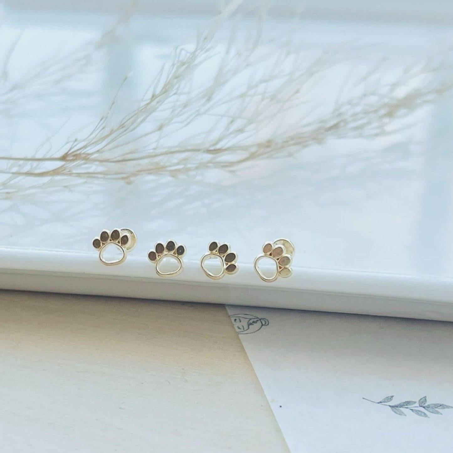 Load image into Gallery viewer, 10k Gold Paw Stud Earrings - Liv.Aura Jewelry
