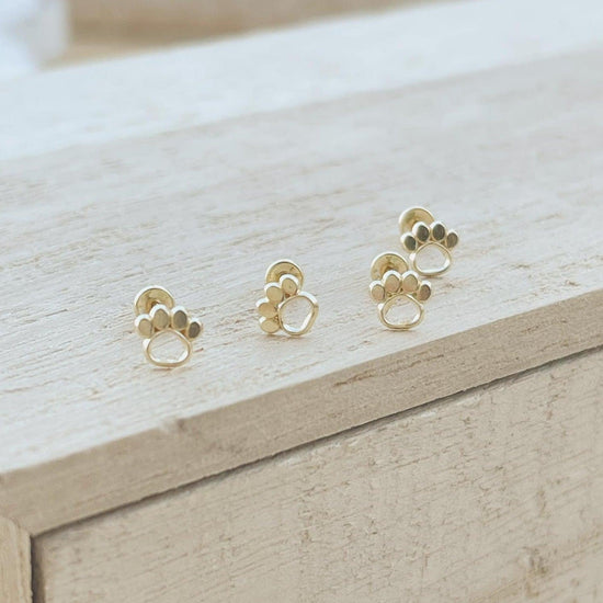 Load image into Gallery viewer, 10k Gold Paw Stud Earrings - Liv.Aura Jewelry
