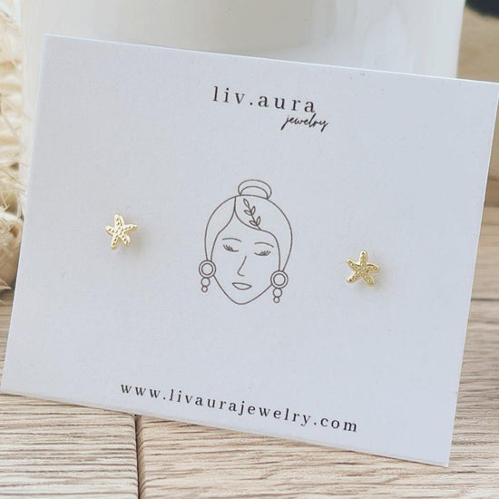 Load image into Gallery viewer, 10K Gold Sea Starfish Earrings - Liv.Aura Jewelry

