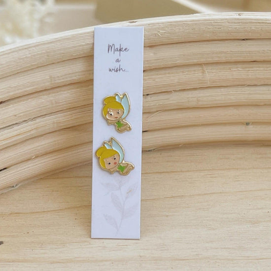Load image into Gallery viewer, 10k gold tinkerbell disney character stud earrings 
