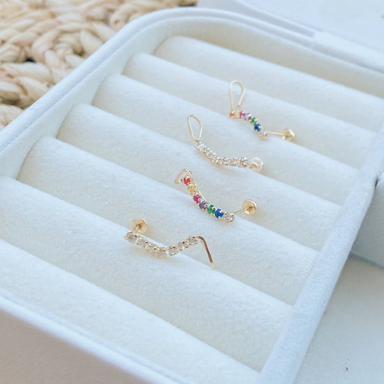 Load image into Gallery viewer, These gold Ear Climber Earrings are the perfect minimalist earring that you can wear every day.They&amp;#39;re a simple way to add instant style and personality to any outfit or occasion. s
