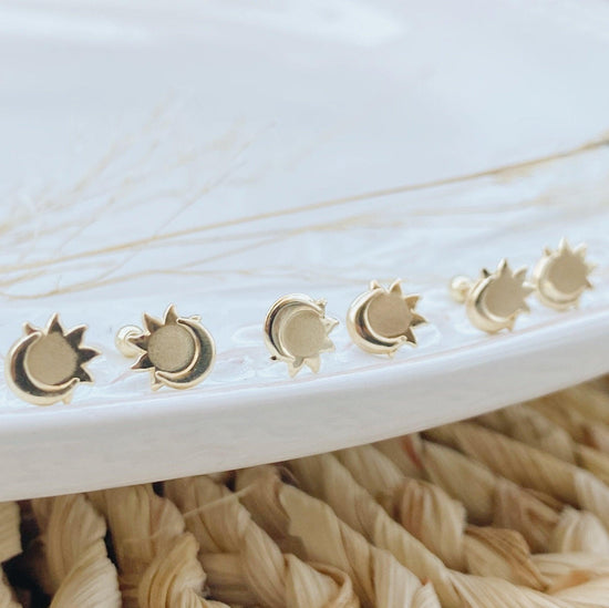 Load image into Gallery viewer, The Eclipse Earrings are made with a gorgeous 10K Gold and will shine bright on your ears. These handmade earrings are an excellent gift to yourself or loved one. They are made with Love!
