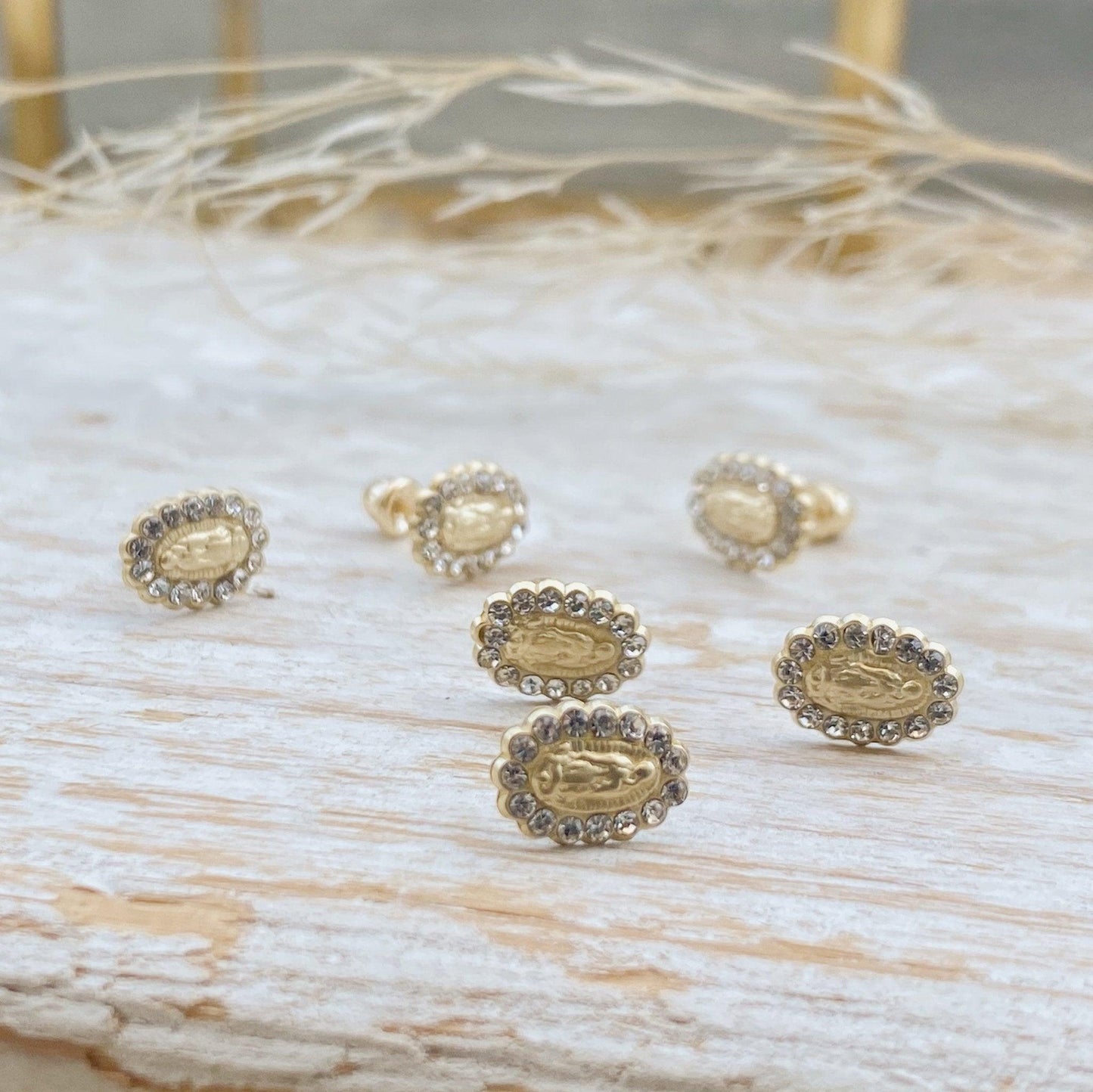10k Yellow Gold Virgin Mary Earrings - Liv.Aura Jewelry