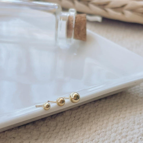 Load image into Gallery viewer, Our 14K Solid Gold Stud Earring-4mm Gold Ball Earring-Gold Disco Ball Earring-Helix Earrings-Dainty Gold Earring-Screw Back Earrings are the perfect gift for your bridesmaids, friends or sisters. 
