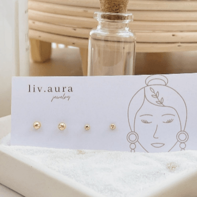 Load image into Gallery viewer, 14k Solid Gold Dot Stud Earrings - Liv.Aura Jewelry

