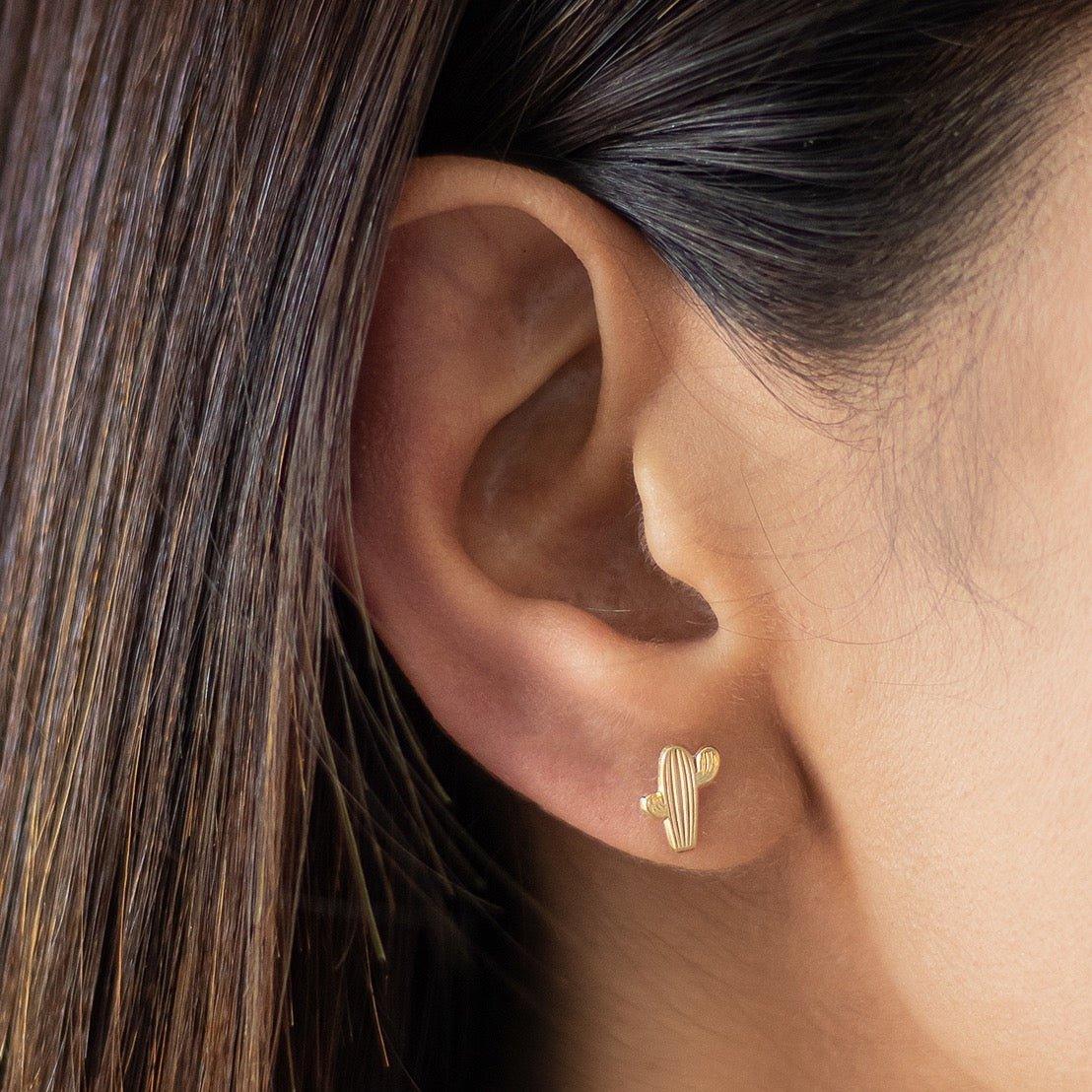 Cactus Stud Earrings 10K Gold | Hypoallergenic & Screw Back - Liv.Aura Jewelry