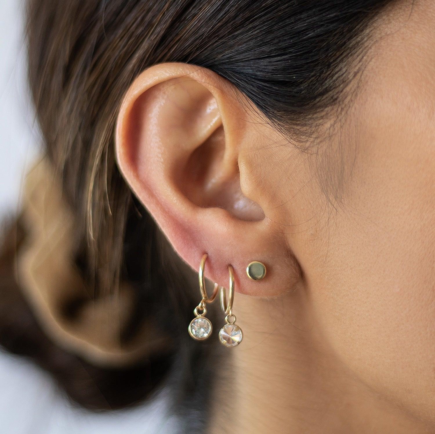 Circle Cz Bezel Dangle Hoop Earrings 10K - Liv.Aura Jewelry