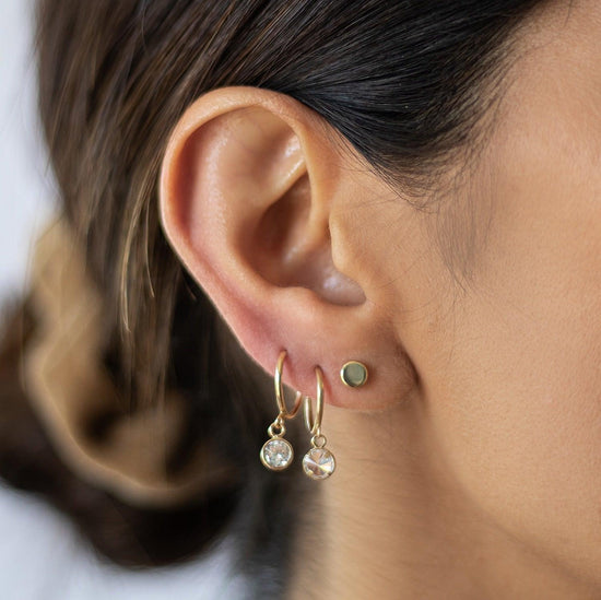 Circle Cz Bezel Dangle Hoop Earrings 10K - Liv.Aura Jewelry