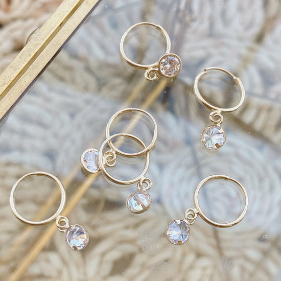 Circle Cz Bezel Dangle Hoop Earrings 10K - Liv.Aura Jewelry