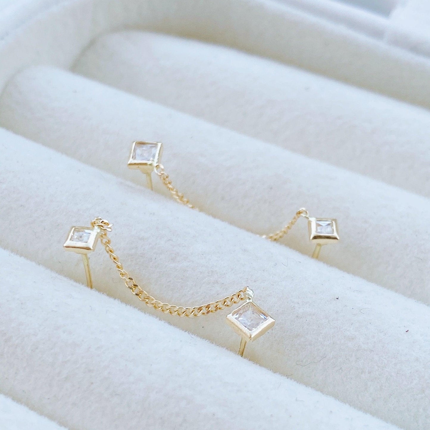 Double Square Piercing Earring – 10K Gold, Screw Back, Hypoallergenic, Piercing Jewelry - Liv.Aura Jewelry