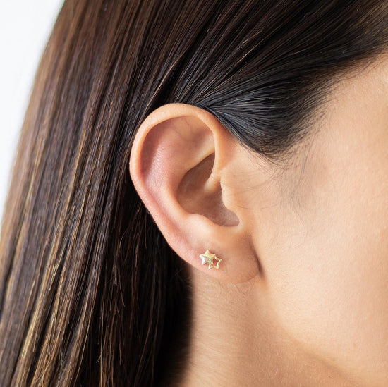 Double Star Stud Earrings 10K Gold | Hypoallergenic Screw Back Earrings - Liv.Aura Jewelry