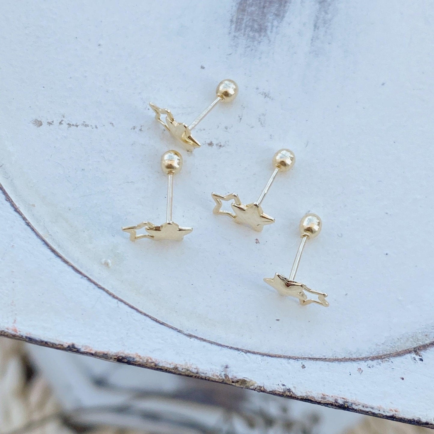 Double Star Stud Earrings 10K Gold | Hypoallergenic Screw Back Earrings - Liv.Aura Jewelry