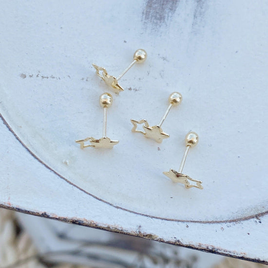 Double Star Stud Earrings 10K Gold | Hypoallergenic Screw Back Earrings - Liv.Aura Jewelry