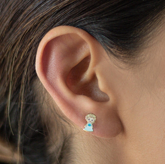 Elsa Princess Stud Earrings 10K Gold – Screw Back, Hypoallergenic - Liv.Aura Jewelry