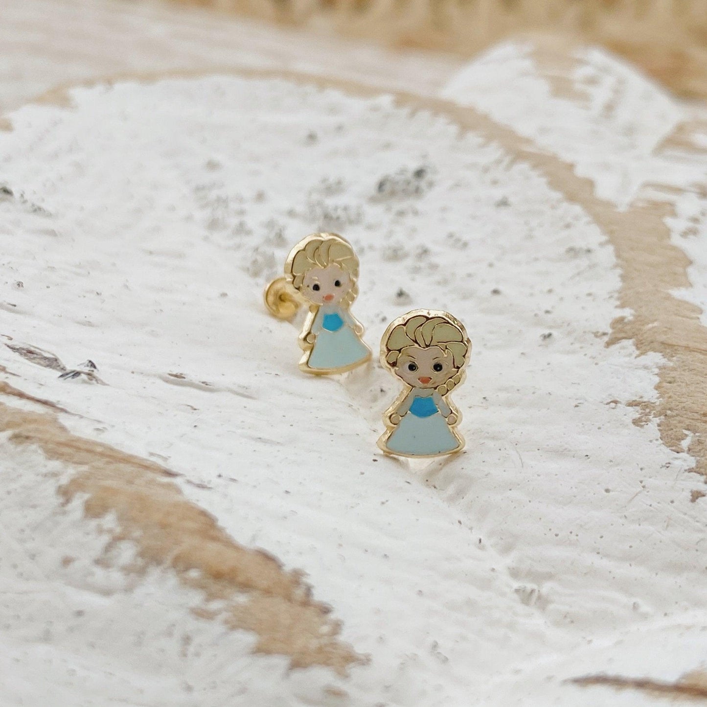 Elsa Princess Stud Earrings 10K Gold – Screw Back, Hypoallergenic - Liv.Aura Jewelry