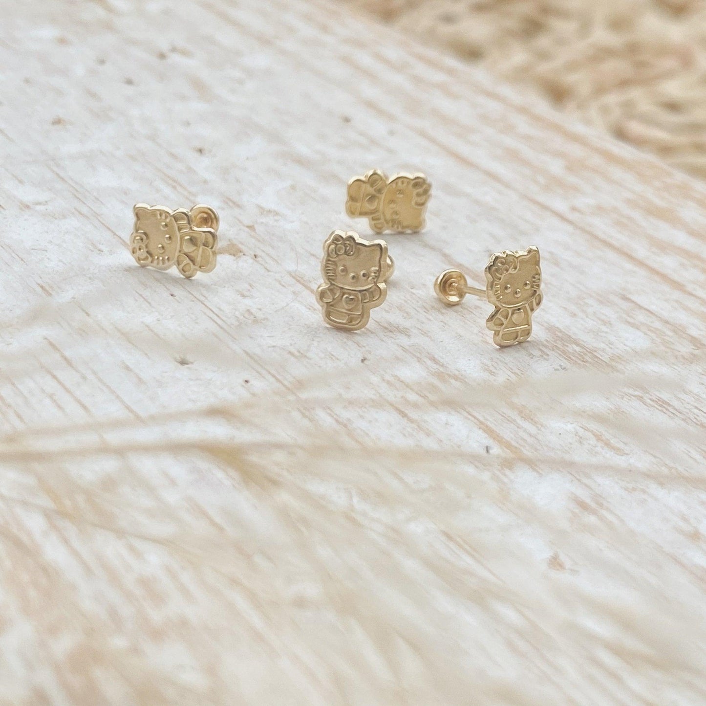 Hello Kitty Stud Earrings – 10K Gold, Screw Back & Hypoallergenic - Liv.Aura Jewelry