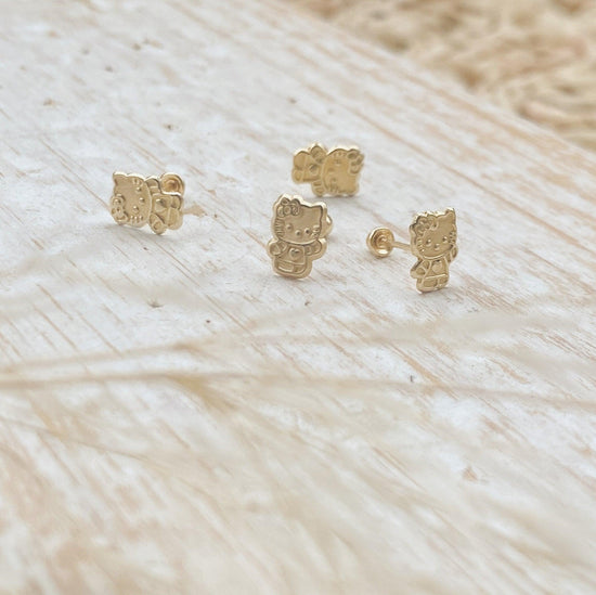 Hello Kitty Stud Earrings – 10K Gold, Screw Back & Hypoallergenic - Liv.Aura Jewelry