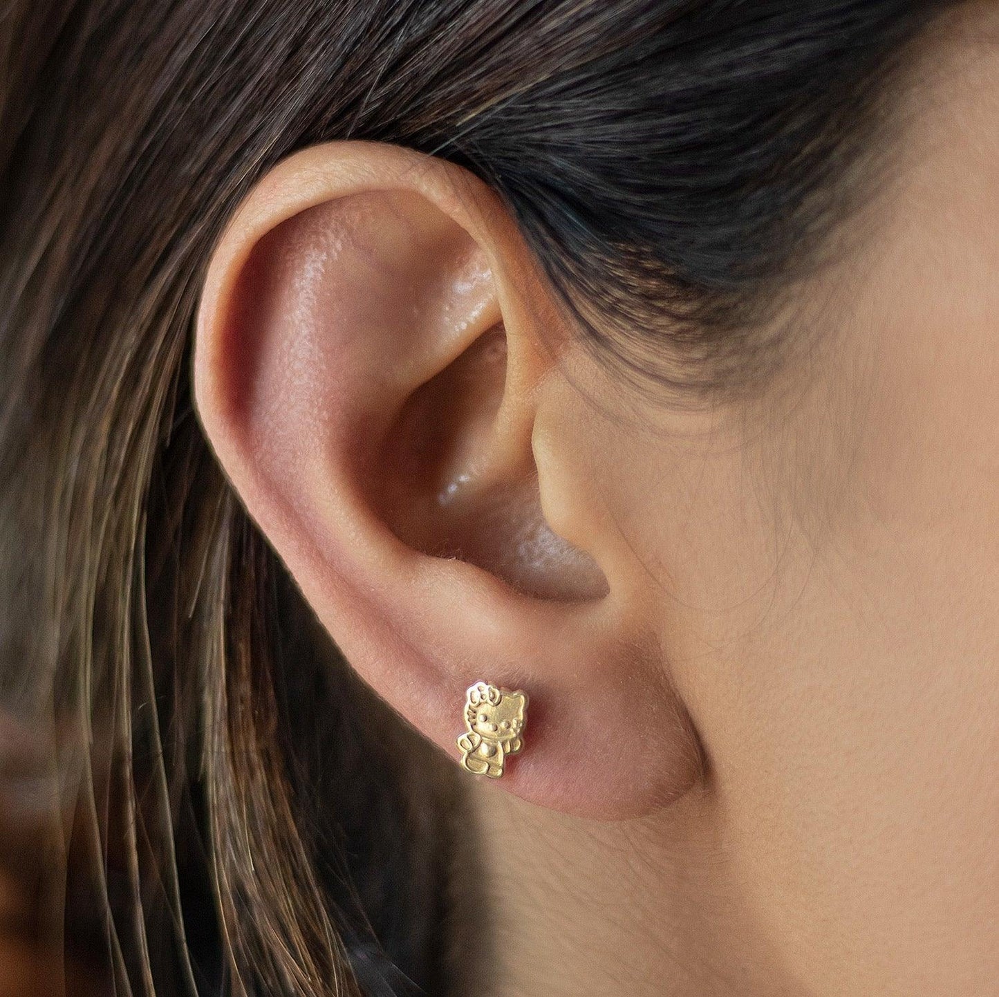 Hello Kitty Stud Earrings – 10K Gold, Screw Back & Hypoallergenic - Liv.Aura Jewelry