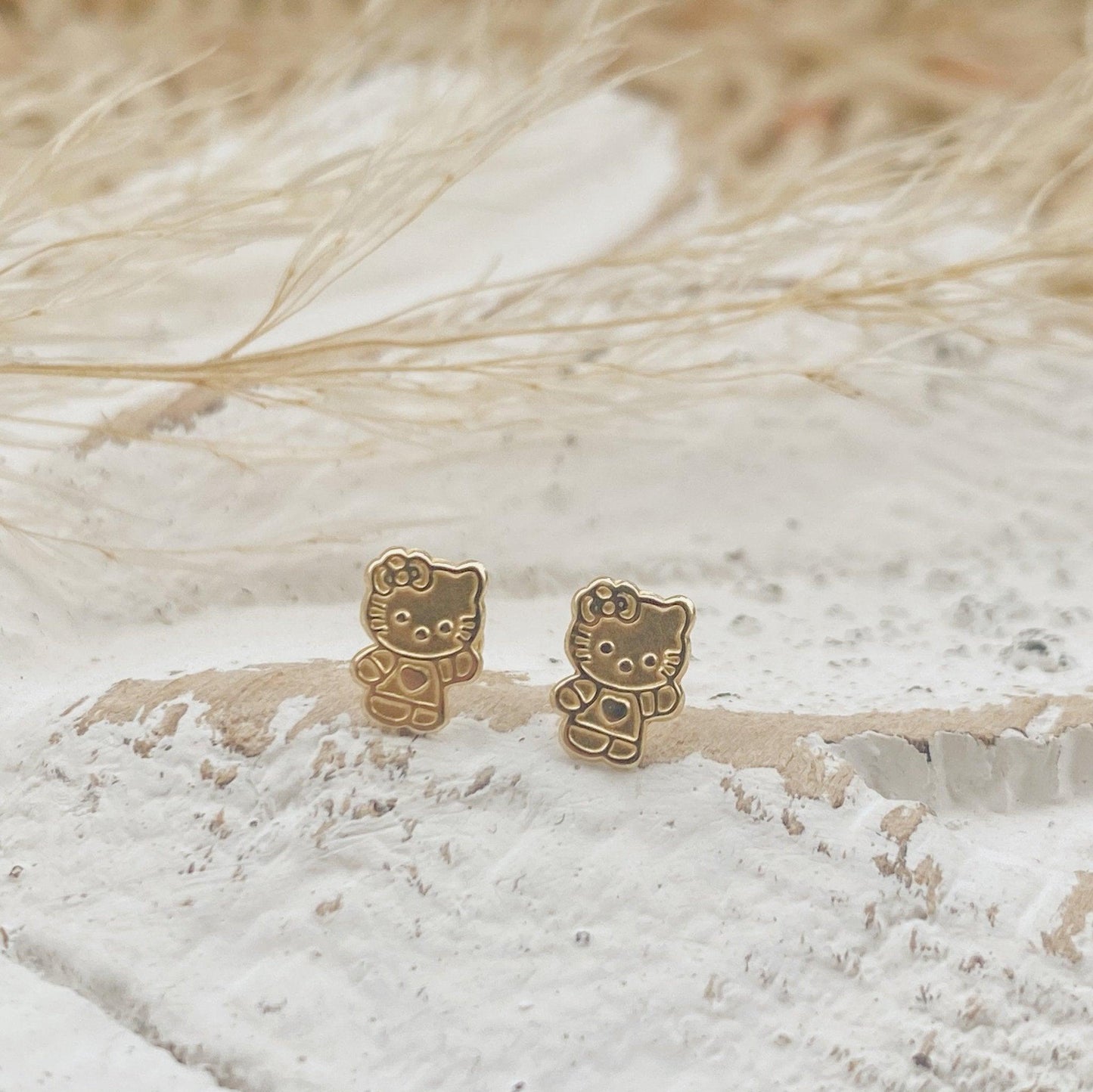 Hello Kitty Stud Earrings – 10K Gold, Screw Back & Hypoallergenic - Liv.Aura Jewelry